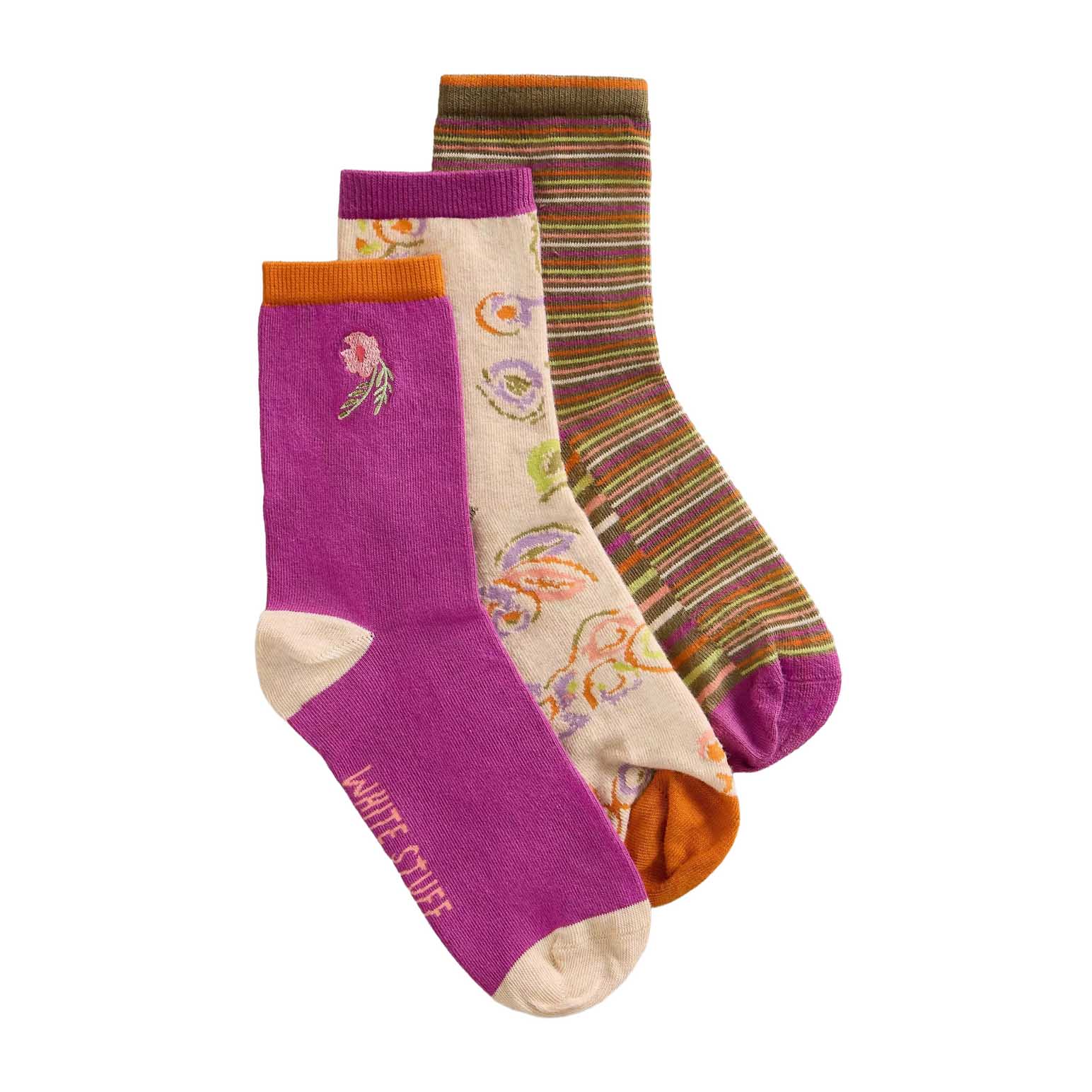 White Stuff 3Pk Floral Ankle Socks